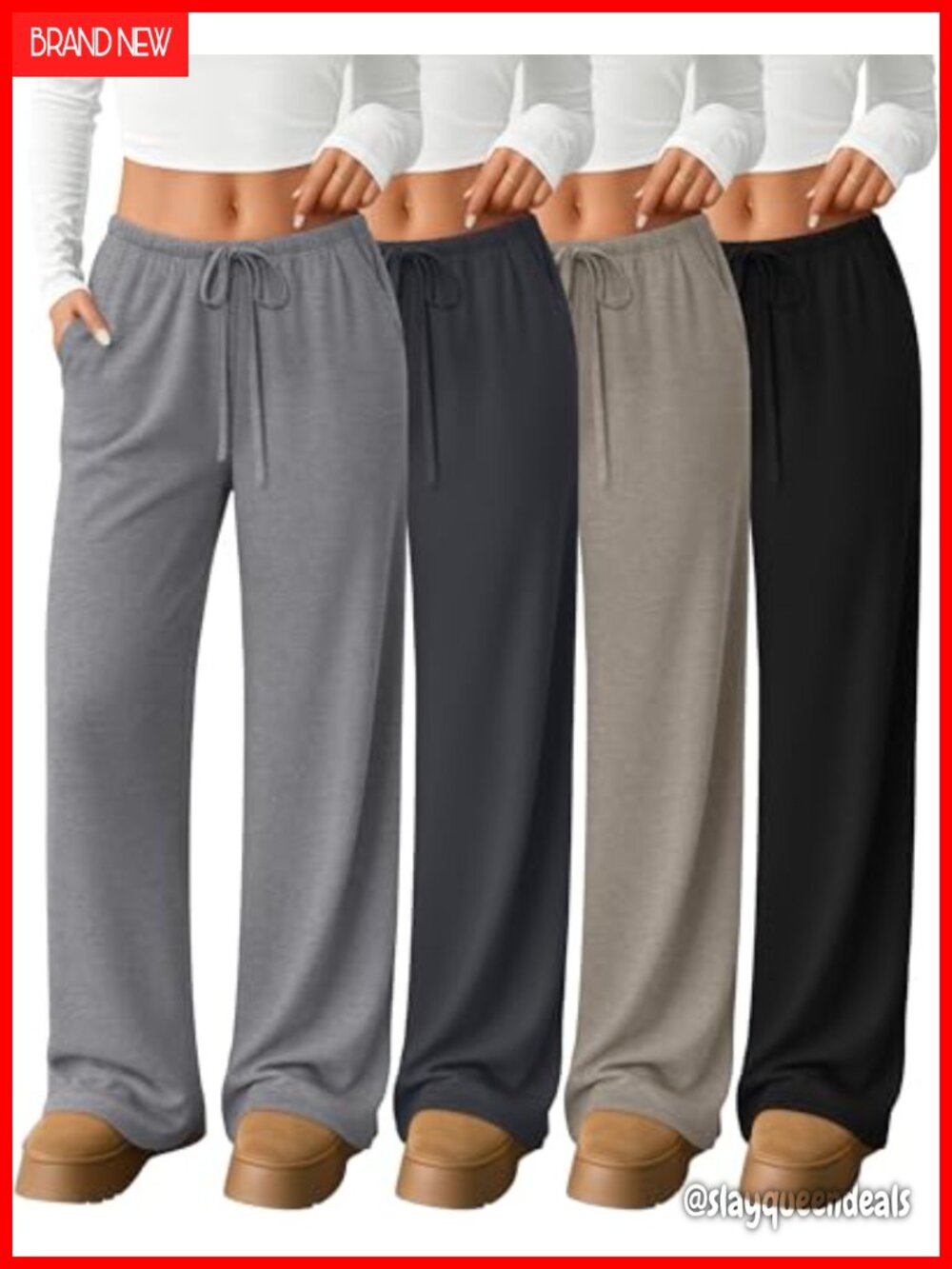4 Pack Women's Wide Leg Lounge Pants Drawstring Waist Yoga Pants